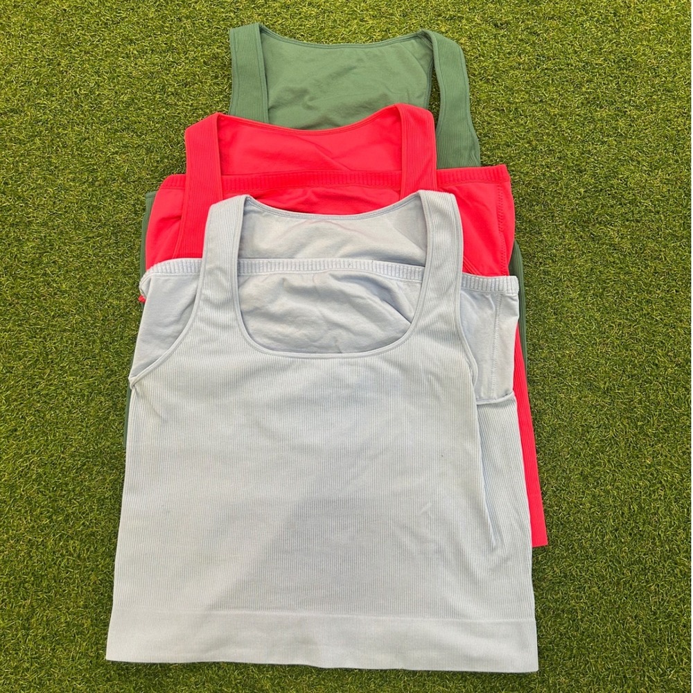 DSG Womens Ribbed Seamless Tank Top 3 Pack Blue Pink Green DAW23303 Size M